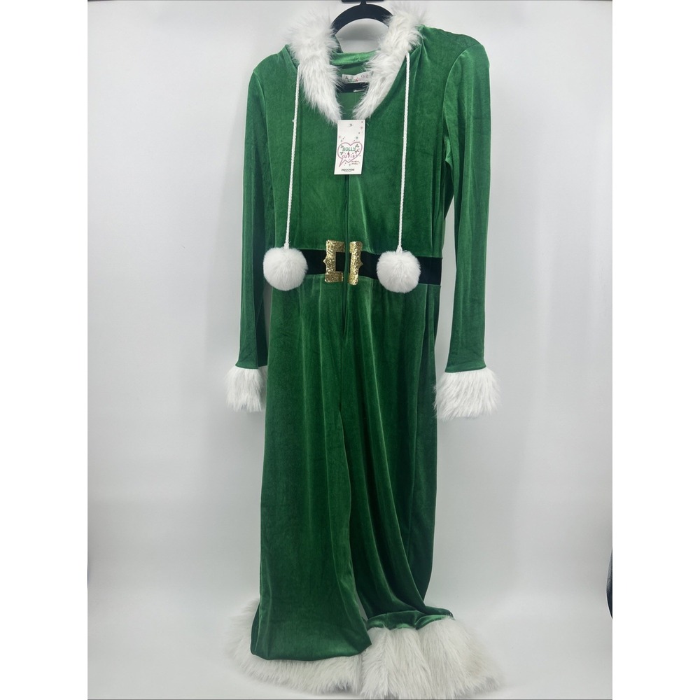 NWT Holly Cupid Green Velvet Large Elf Jumpsuit Hooded Holiday Party Elf Cosplay